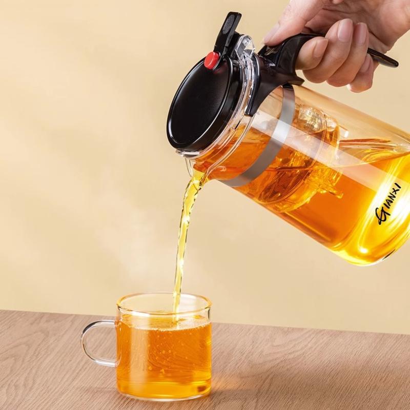 GIANXI Verdickte Glas-Teekanne Haushalt Hochtemperaturbeständige Teekanne Ein-Knopf-Filterung Tee-Trennung Teezubereiter