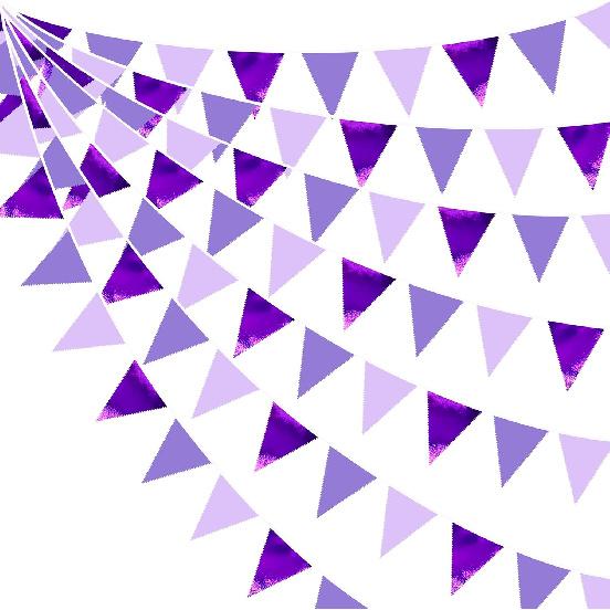 10M/32Ft Purple and White Pennant Banner Fabric Triangle Flag Cotton Cloth Bunting Garland Kit for Wedding Birthday Lavender Party Home Nursery
