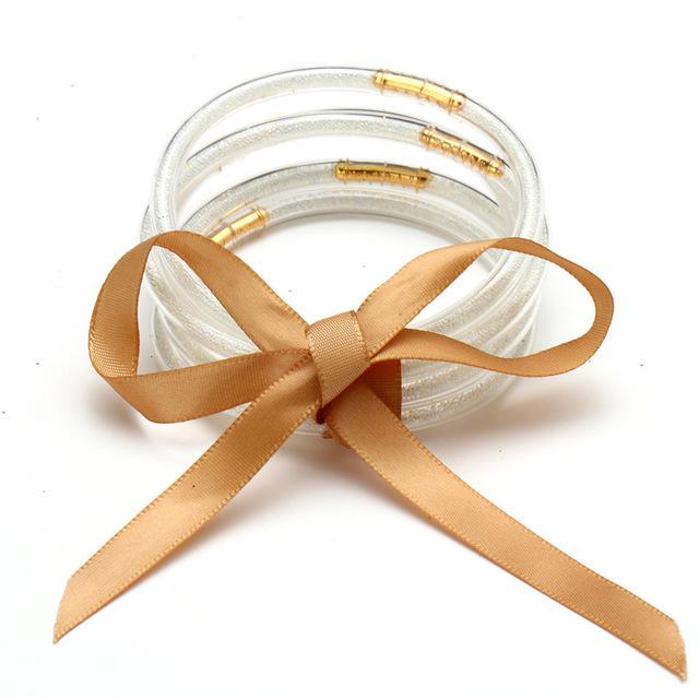 Multilayer Silicone Gold Powder Bracelet Ribbon Set Ladies Bow Christmas Bracelet Bracelet