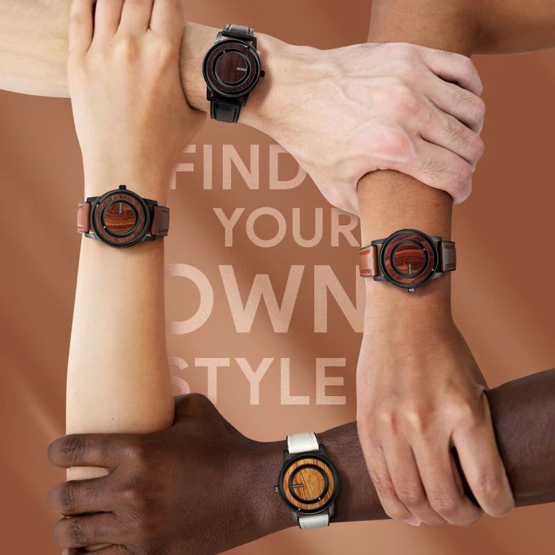 AUQ1 EUTOUR-Reloj Magnético de Bolas Unisex, Reloj con Elemento de Diseño de Madera, Correa de Cuero PU, Diseño Único de Agujas, Reloj Casual de Negocios