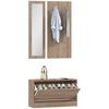 Entryway Furniture Set 3 Pieces with Shoe Bench, Wall Coat Rack and Mirror, Wardrobe for Bedroom and Corridor In Wood, 80x27x46.5 Cm, Dark Brown