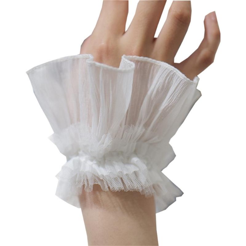 Women Wrist Cuffs Removable Lace Ruffled Wedding Supply Bride Dress False Sleeves Tulle Flared Sleeves