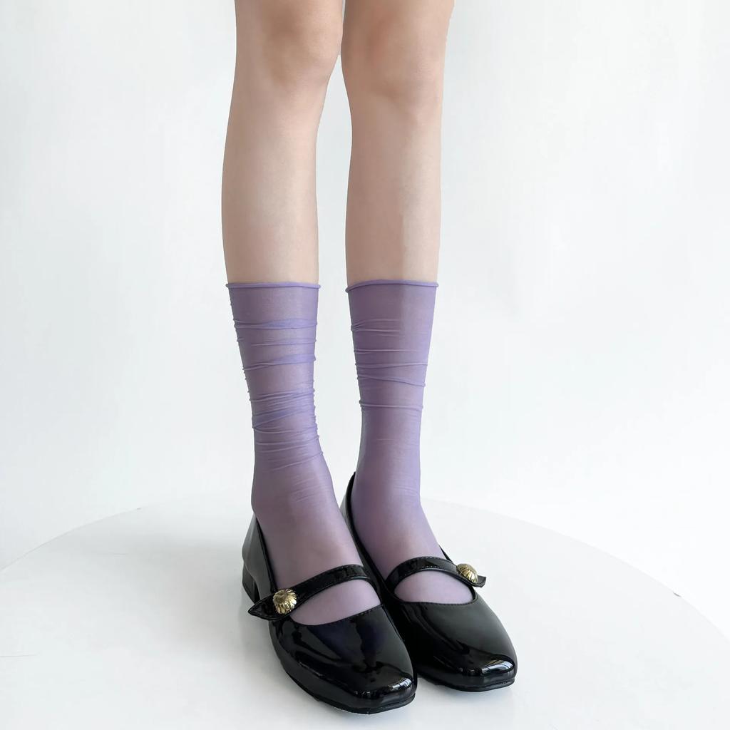 Women Socks Summer Ultra-thin Transparent Nylon Long Socks Women Casual Thin Breathable Solid Color Black White Skin Gray Socks