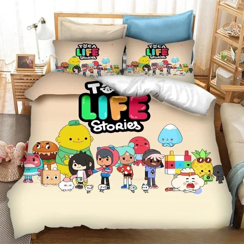 Jogo de impressão 3D Toca Life World Cartoons Conjunto de cama Duplo Twin King Capa de edredom Edredom Fronha Meninos Meninas Adultos Quarto