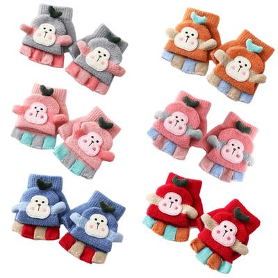 Outdoor Riding Warm Mittens Soft Elastic Knitted Half Finger Glove for Girls Boys Candy Color Cute Gloves