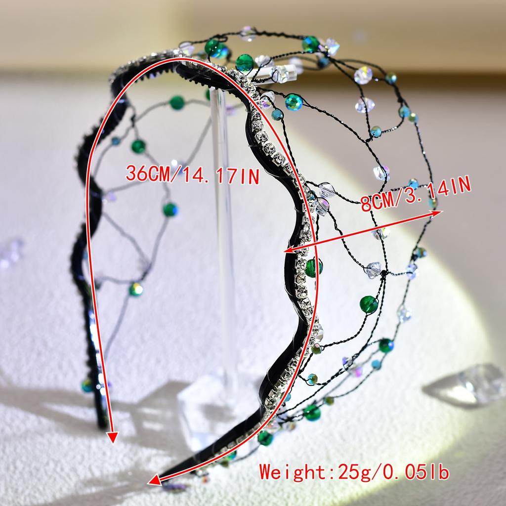 Bling Bling Rhinestone Decorative Wide Brimmed Head Band Net Hair Hoop Vintage Hair Accessories For Women And Girls