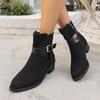 Large Size Metal Buckle Fashion Boots Autumn and Winter New Medium Tube Square Follow the Trend Women's Boots