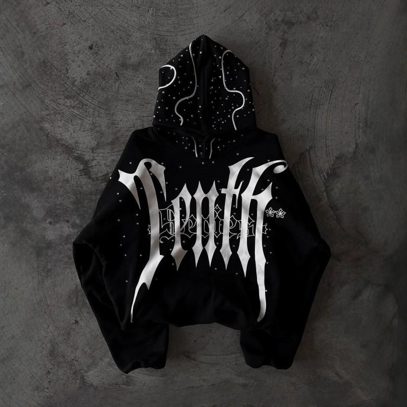 Dark Letter Print Hoodie Gothic Streetwear Loose Fit Unisex Sweatshirt