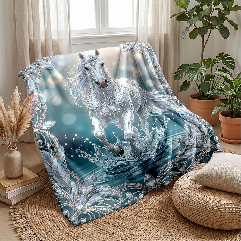 Ethereal Horse In Motion Theme Blanket Lightweight Warm Flannel Blanket Decorative Throw Blanket for Home Decoration
