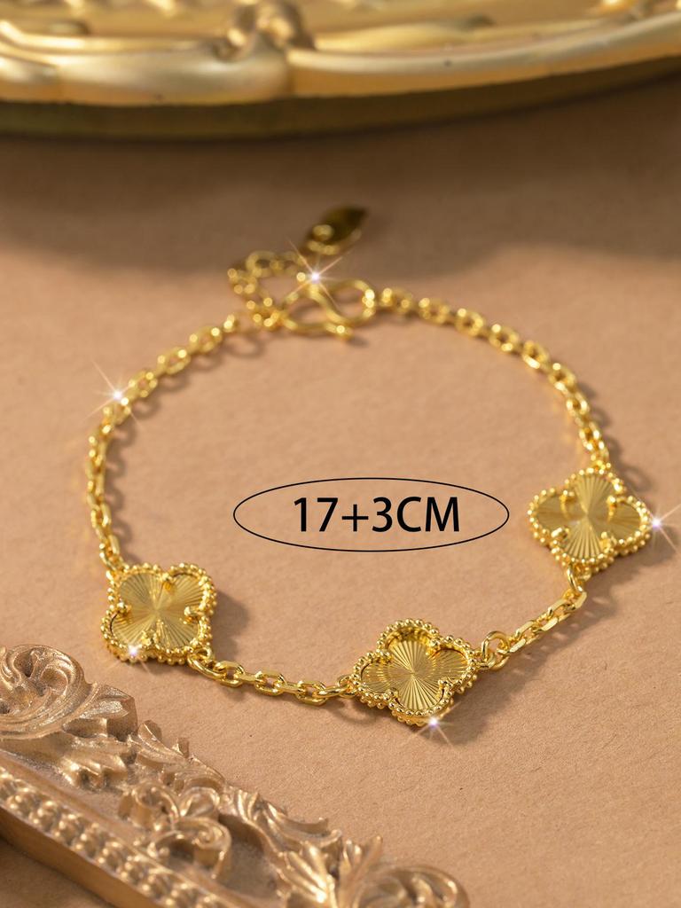 Vietnamese Gold-Tone Four-Leaf Clover Bracelet for Women: Luxurious, Elegant, Luck-Infused Five-Petal Design