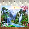 21 pieces of magical waterfalls and cherry blossoms swans koi fish and pagodas - Asian landscapes in synthetic natural scenes