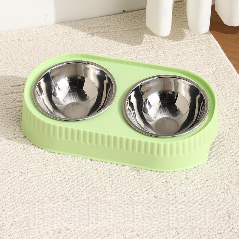 Double Stainless Steel Pet Bowl: Raised Feeder with Wide Non-slip Base, Double Food and Water Compartment with Neck Support