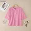 ZANZEA Women Round Neck Half Sleeve Casual Patchwork Crochet Blouse