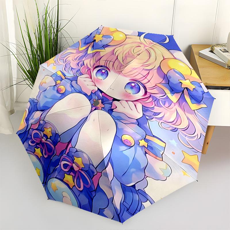 

1pc Starry Night Moon Bow Outdoor Umbrella Automatic Open/Closed, Foldable Design, 8-Rib Iron Frame, Festival Gift for Fans, Travelers, Daily Use