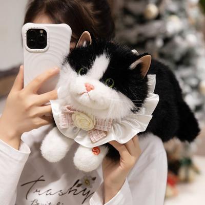 Cute Soft Simulation Cat Plush Toys Fluffy Voiced Realistic Cat Doll Stuffed Animal Home Decor
