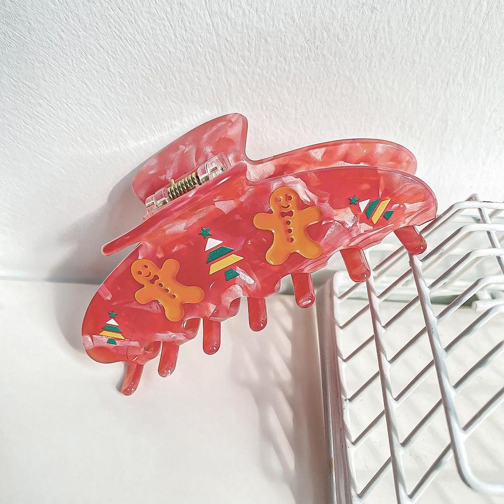 Christmas Hair Clips: Gingerbread Man & Santa Claus Shark Claw Clip for Updo Hairstyles