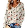 Women's V-Neck Long Sleeve Lightweight Top with Christmas Print for Spring and Summer