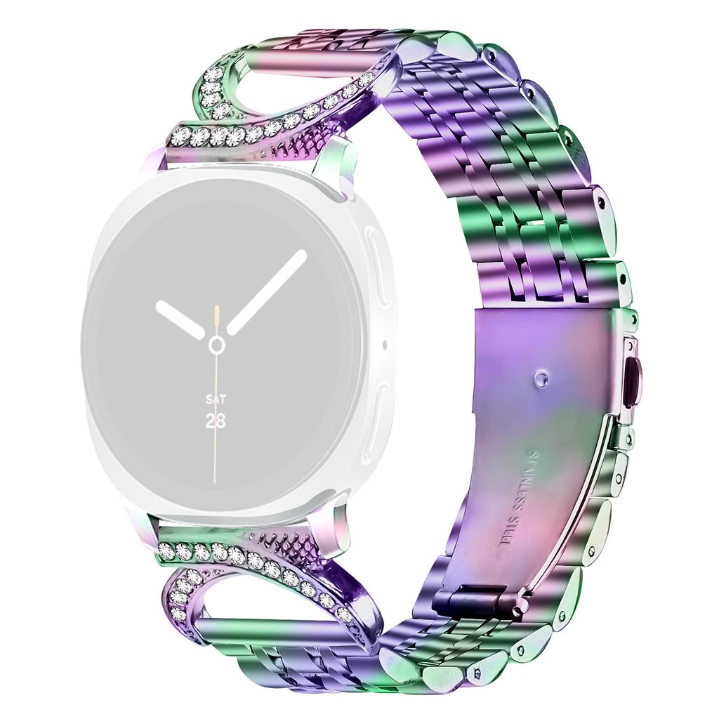 Uhrenarmband für Samsung Galaxy Watch8 Classic 46mm/Watch8 44mm/40mm Sieben-Perlen-Edelstahlband mit Strassstein-Ochsenhorn-Stil-Verbinder