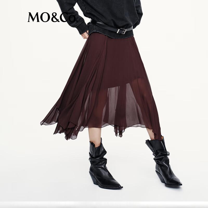 MO&Co. 2025 Autumn Sheer Chiffon A-line Long Skirt