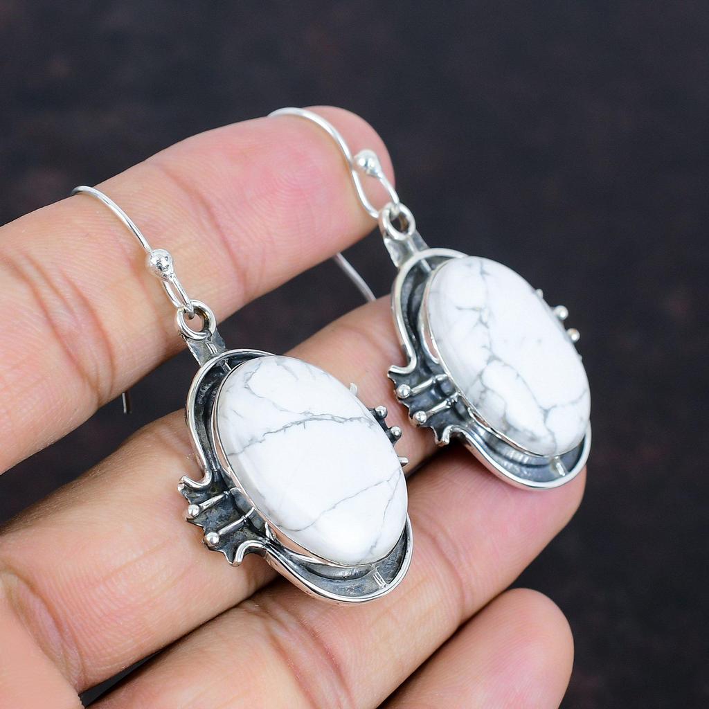 Howlite Earring Handmade Jewelry Genuine Gemstone Earring 925 Sterling Silver Earrings Howlite Jewelry Gifts For Wife Latest Design Pendant