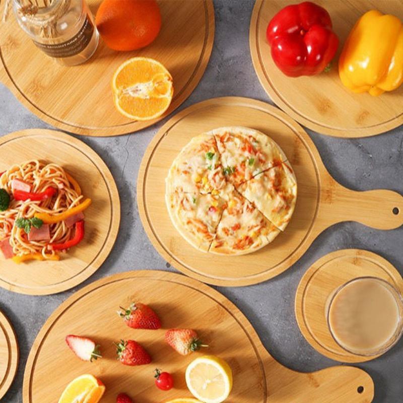 Placă de pizza din lemn Rotundă cu Mână Tavă de copt pizza Piatră de pizza Tocător Platou Instrumente pentru copt pizza și prăjituri