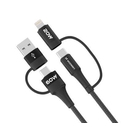 4in1 Universal Cable 2x USB-C 1x USB-A 1x Lightning 60W 1m Black