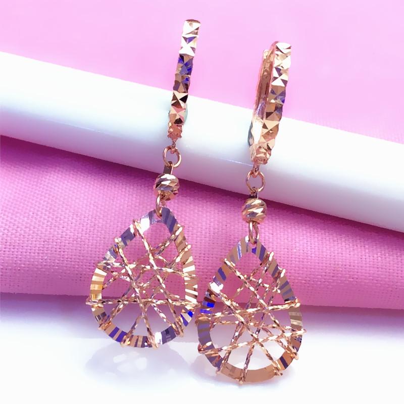Exquisite Russian Purple Gold Hollow Water Drop Earrings Smart And Shiny Rose Gold Brushed Earrings Fashion Jewelry (rose gold plated pair)