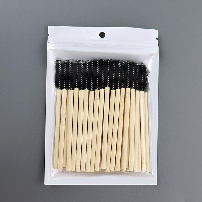50Pcs Bamboo Joint Handle Lash Brush, Wooden Stick Nylon Spiral Mascara Comb, Eyebrow Grooming Tool for Lash Lifting