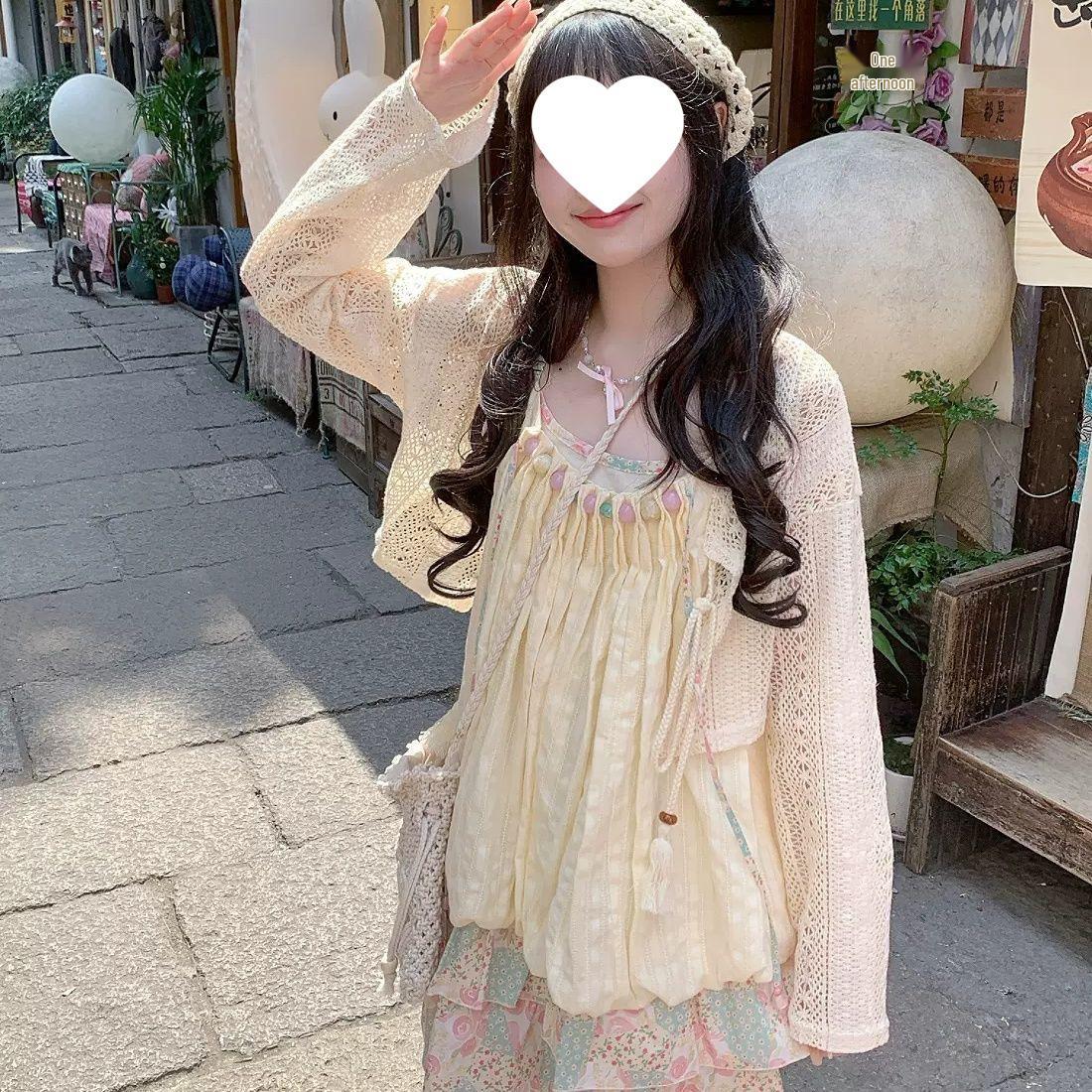 

Island Style Tulip Dress with Pink and Green Floral Patchwork, Ruched Straps, Loose Fit - Women s 2025 Model S