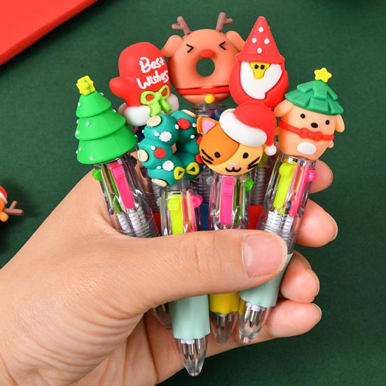 Christmas 4-Color Ballpoint Pen Set Santa Theme Click Pens Smooth Writing Ballpoint Pens for Holiday Gifting