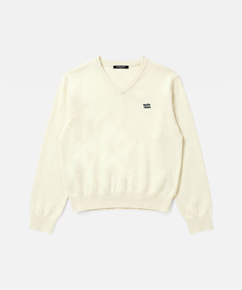 MARIE CLAIRE Basic Logo Wool V-Neck Knit (Magckn03Miv)