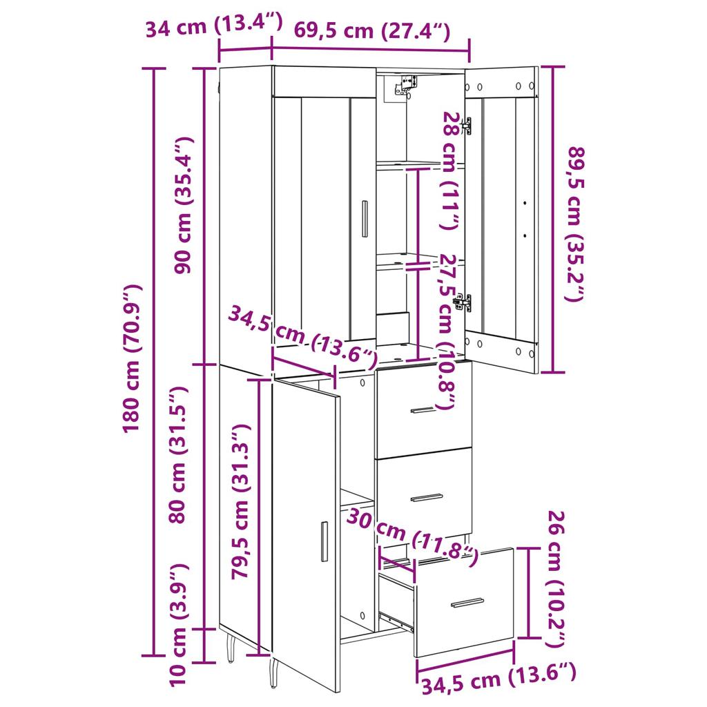 Highboard 2 Pcs Black Oak Effect Particleboard