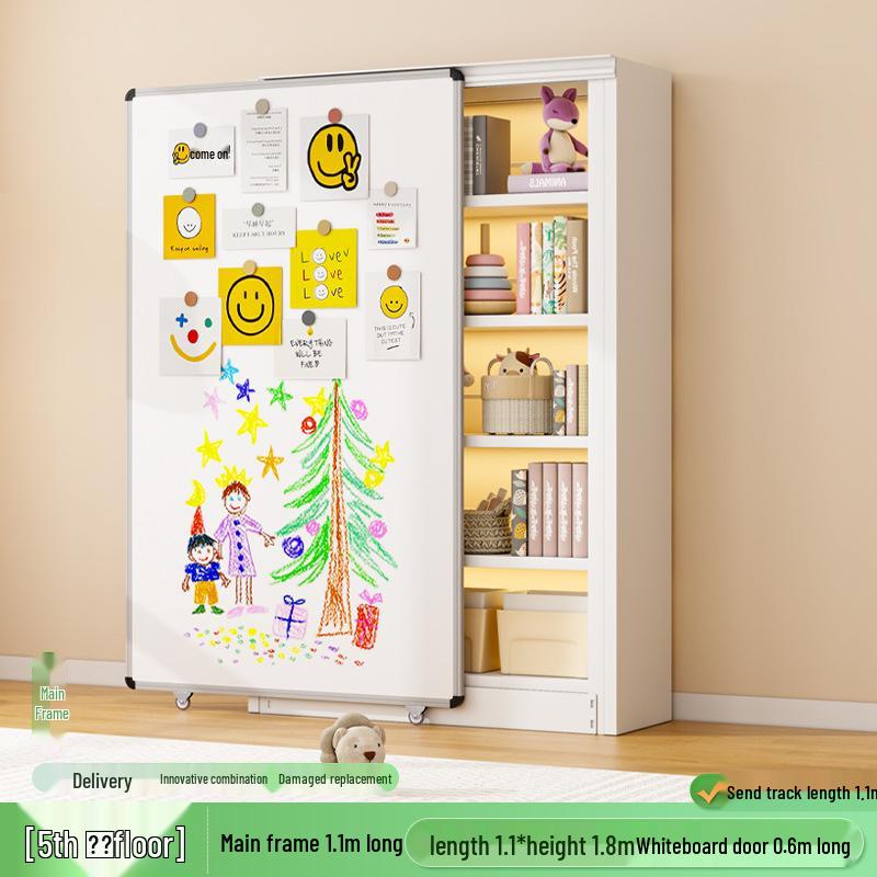 Steel Bookshelf with Whiteboard Doors, Multi-Layer Library Bookcase, Children's Picture Book Rack