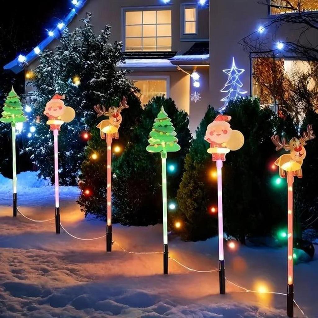 1 To 6 Solar Powered Christmas Lights Waterproof Christmas Decorations Lamp Solar Garden Trees Snowman Reindeer Yard Stake Light