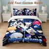 Bedding Set 1 Duvet Cover 2 Pillowcases Blue Lock Print Soft Bed Linen Bedroom Decor