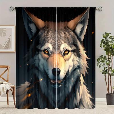 2 Stück - Vorhänge mit wildem Wolf-Print - Polyestermaterial - geeignet für Schlafzimmer, Wohnzimmer, Arbeitszimmer, private Räume