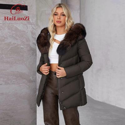 2024 neue Winterjacke mit Kapuze, Kunstpelzkragen, Damenparka, einfarbig, Damen-Baumwollkleidung 622-1
