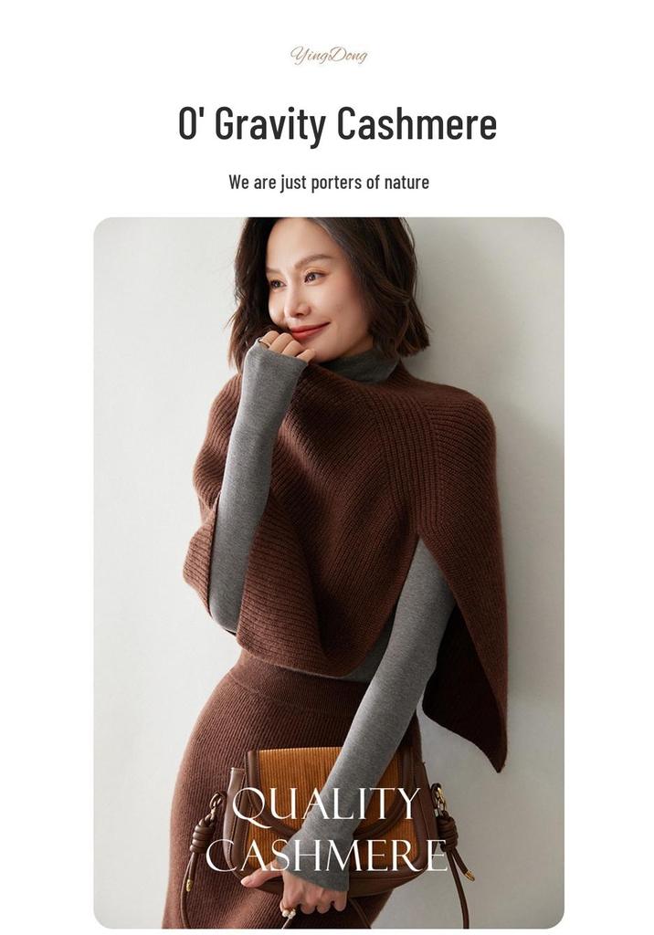 Women's Cashmere Wool Pullover Shawl - Autumn/Winter Coin Stitch Double-Strand Thick Knit