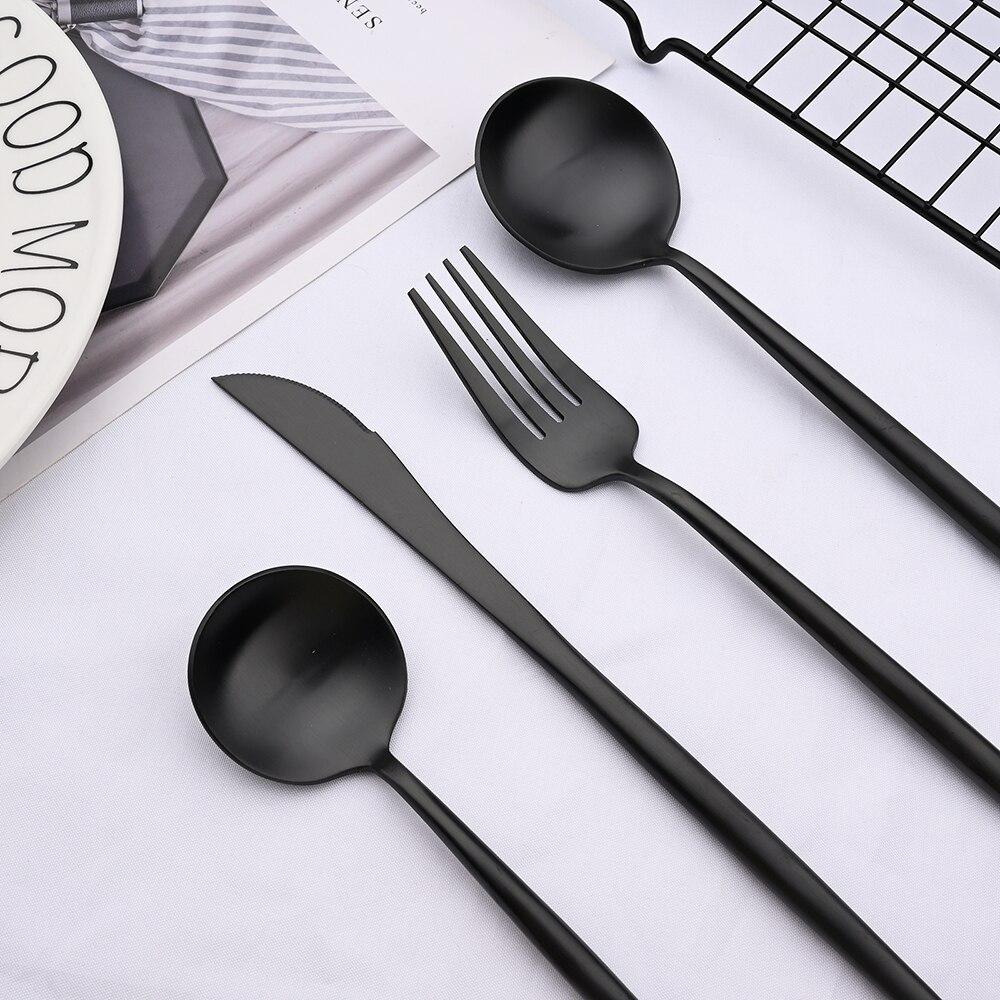 Black Matte Cutlery Set Knife Fork Spoon Flatware Set Family Kitchen Silverware Tableware Set Stainless Steel Dinnerware Set