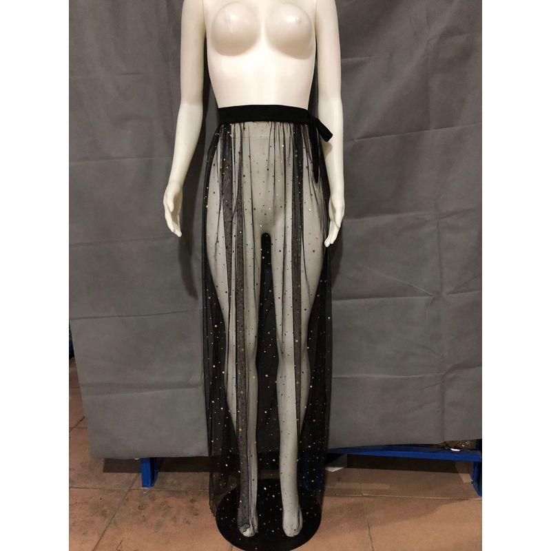 

Amazon Fashion plus Size Sexy Sequin Mesh See-through Long Skirt Side Split Lace-up Half-Length Overskirt Skirt Black XL