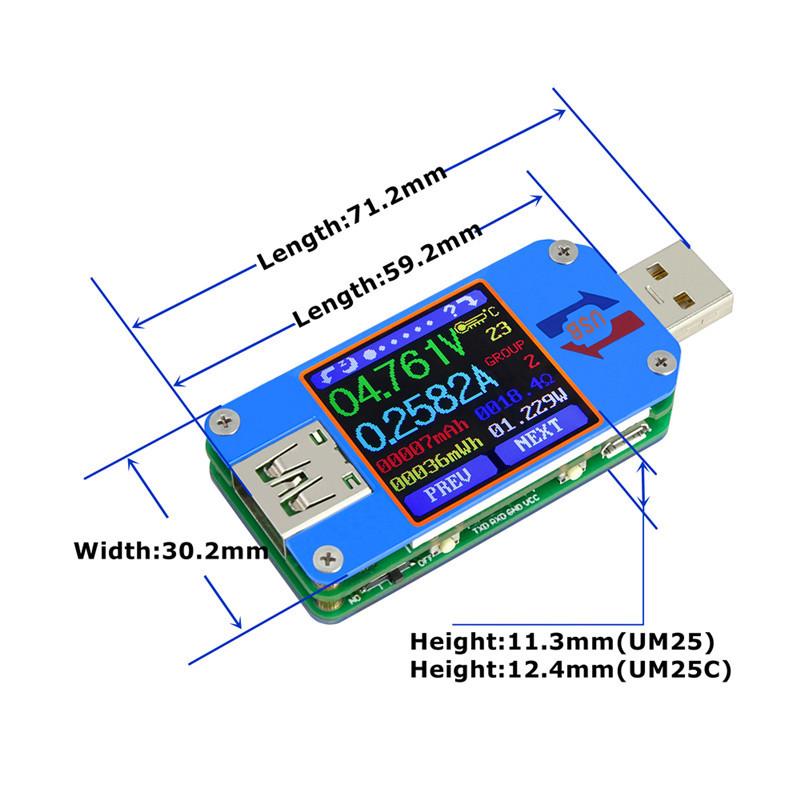Type- C Voltmeter Ammeter UM25/25C,UM24/24C,UM34/34C Color LCD Display DC Volt Quick Charger amp ammeter Power Bank Detector
