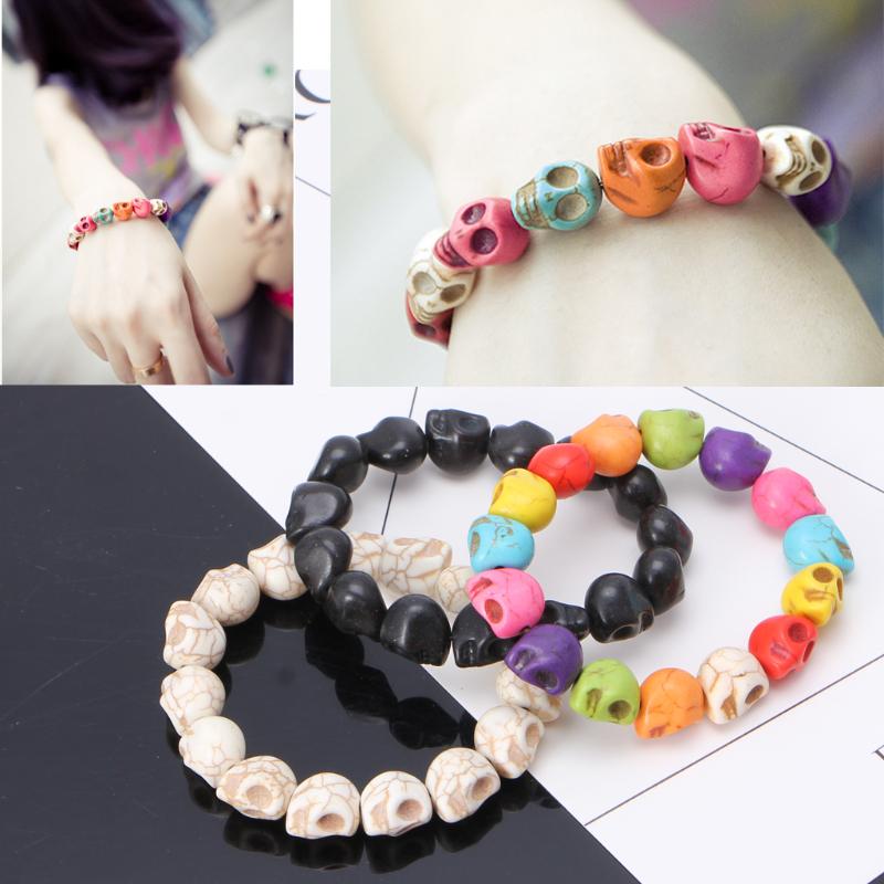 Tibetan Prayer Multi Color Skull Beads Handmade Stretch Bracelet Fashion Jewelry