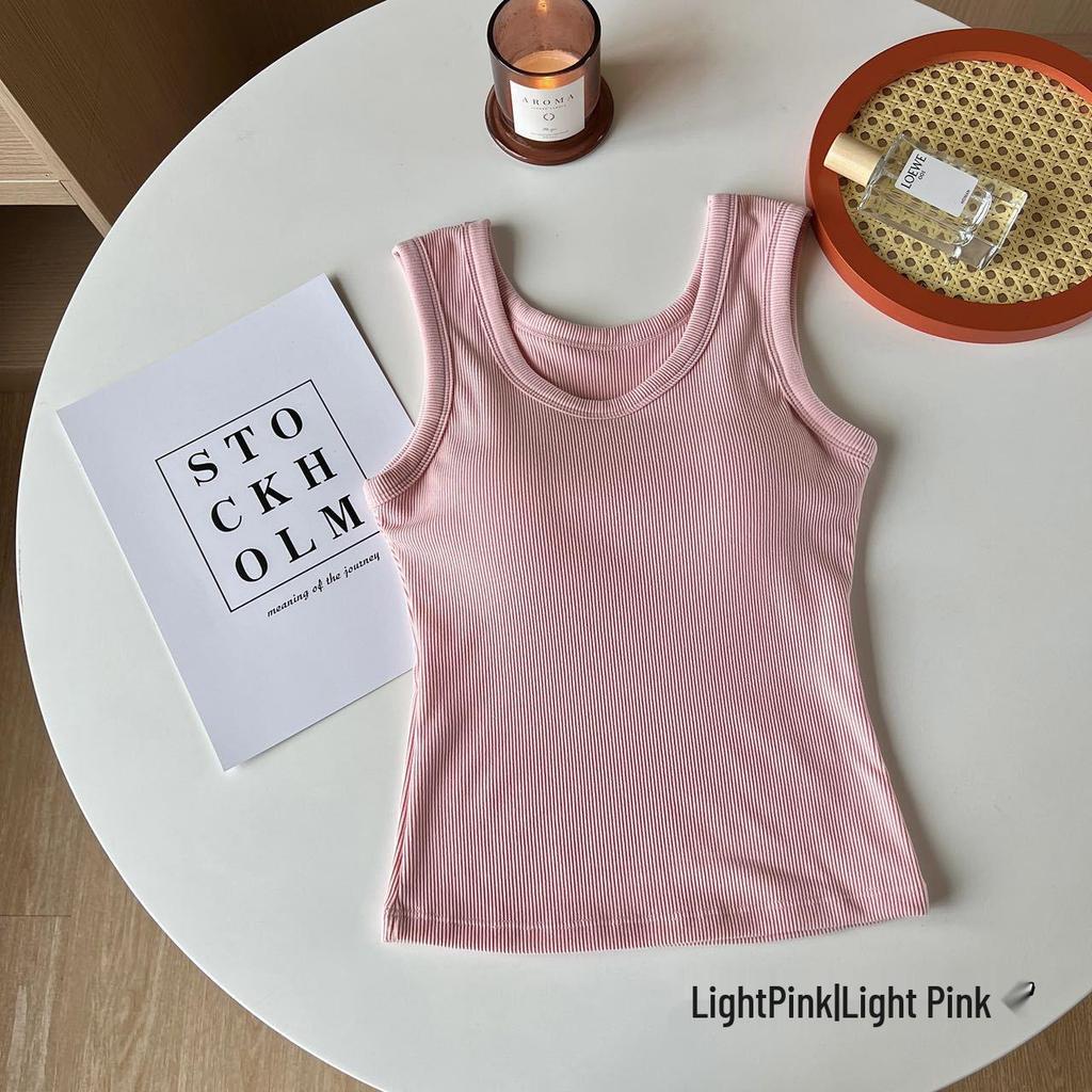 Women's Multicolored Ribbed Tank Top with Chest Pads – Versatile, Comfortable, and Slimming