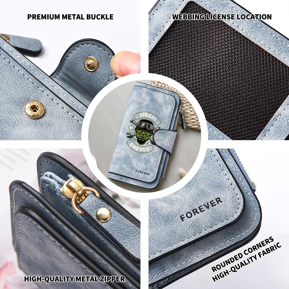 Bikers Garage Print Purse Multi Slot Slim Wallet Portable Card Holder Fashionable Casual Daily Use Wallet