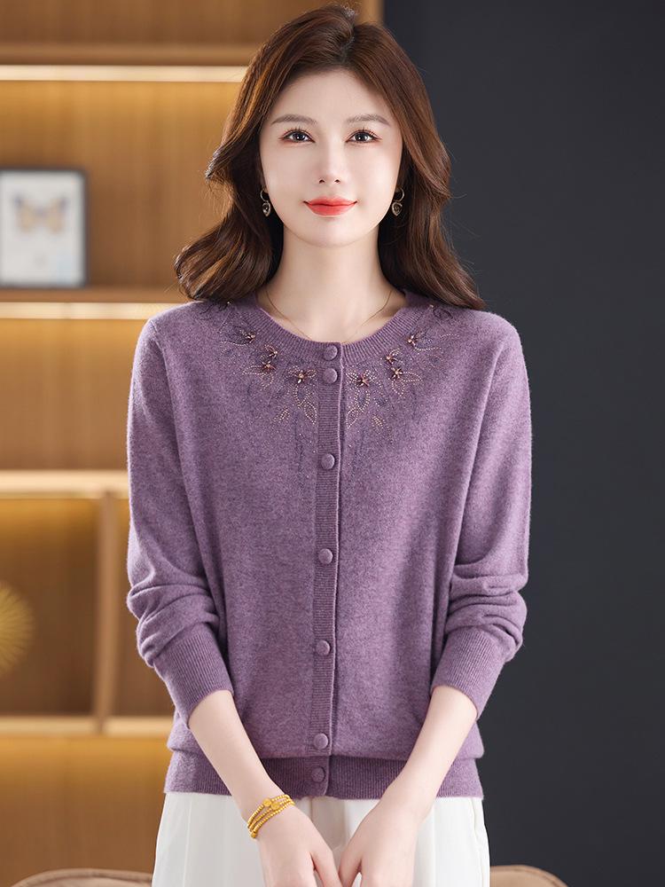 Women's Luxury Wool Cardigan Coat 2025 - Pure Wool, Round Neck, Loose Fit Sweater