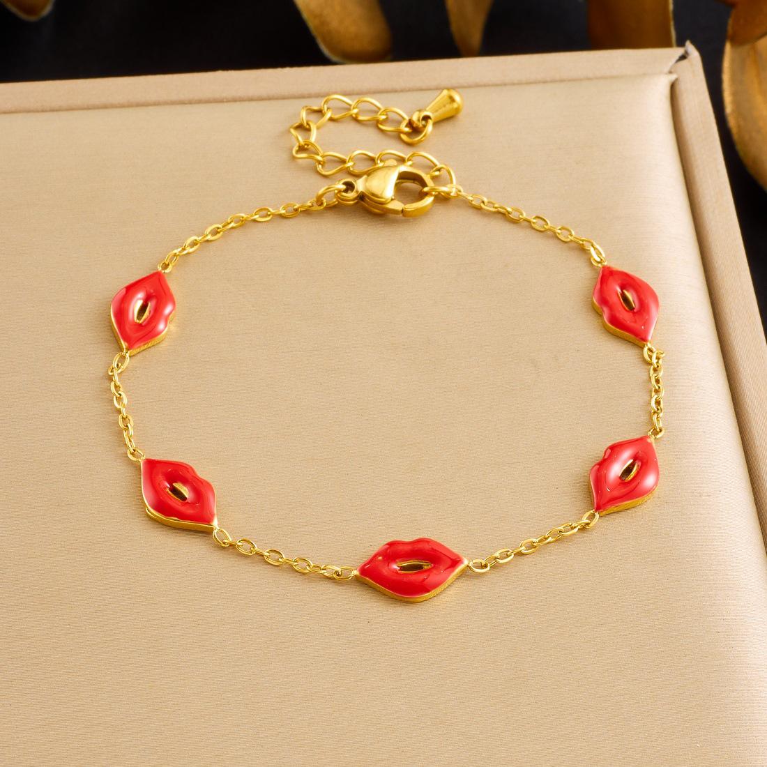 Korean Style Gold-Plated Red Lips Pendant Jewelry Set