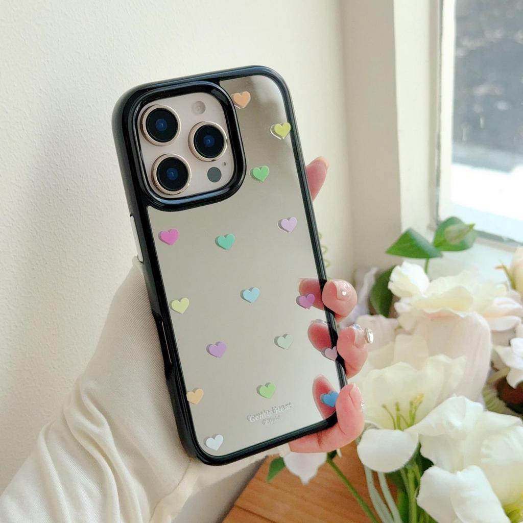 Full Screen Love Polka Dots Mirror Case for iPhone 16 Pro Max, Apple 14 & 15