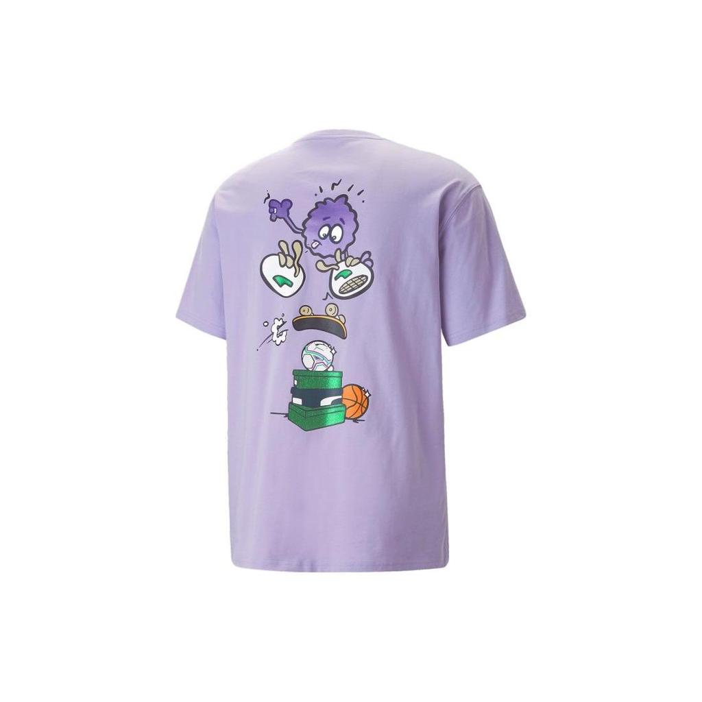 Puma X 8enjamin Graphic Cartoon Round Neck Short Sleeve T-Shirt Unisex Tops Lavender-Purple 620703-25