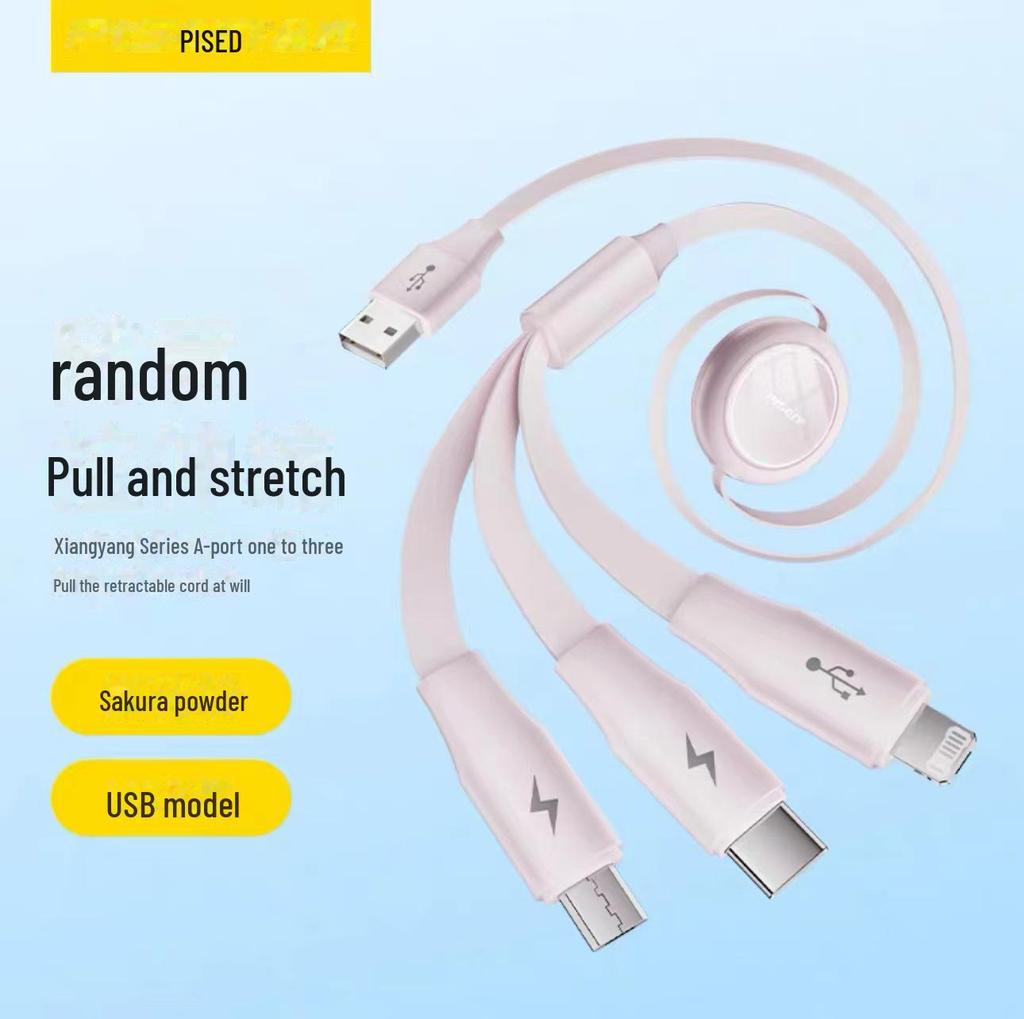 PISEN 3-in-1 Retractable Fast Charging Cable for Apple, Huawei, and Type-C Devices.