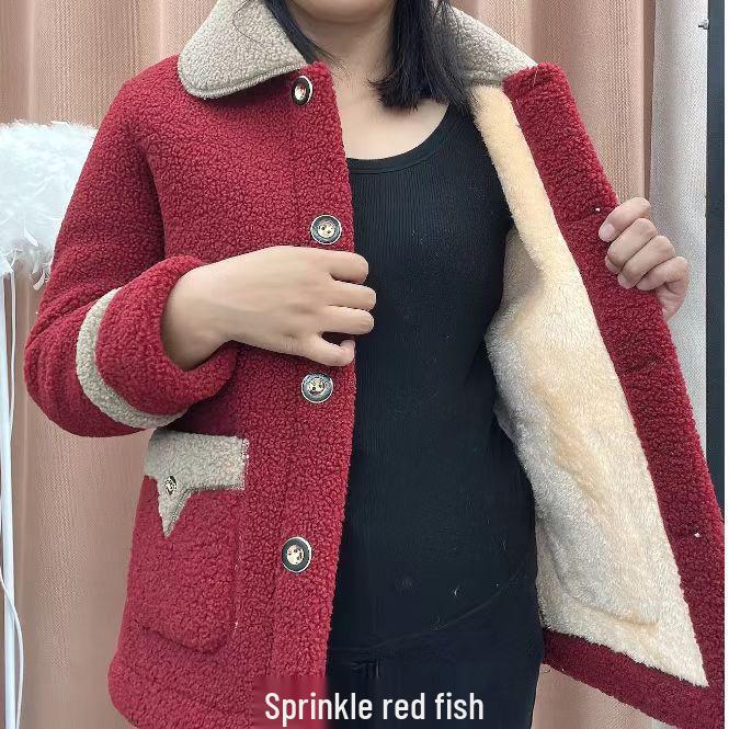 Lambswool Faux Fur Lined Loose Fit Mid-Length Women's Winter Coat, 2025 Autumn/Winter Collection